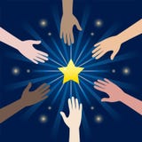 Grupo de mano de la diversidad que alcanza para las estrellas ilustración del vector Grupo de mano de la diversidad que alcanza para las estrellas ilustración del vector