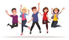 Grupo de pessoas feliz que salta em um fundo branco O conceito ilustração royalty free Grupo de pessoas feliz que salta em um fundo branco O conceito ilustração royalty free