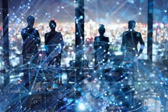 Grupo de s?cio comercial que procura o futuro com efeito digital da rede imagens de stock Grupo de s?cio comercial que procura o futuro com efeito digital da rede imagens de stock