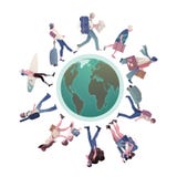 Grupo de turistas que caminan en todo el mundo stock de ilustración Grupo de turistas que caminan en todo el mundo stock de ilustración