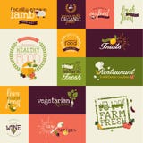 Grupo de ícones lisos do projeto para o alimento biológico e a bebida ilustração royalty free Grupo de ícones lisos do projeto para o alimento biológico e a bebida ilustração royalty free