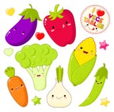 Grupo de ícones vegetais bonitos no estilo do kawaii Fotos de Stock Grupo de ícones vegetais bonitos no estilo do kawaii Fotos de Stock