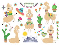 Grupo do lama Alpaca dos desenhos animados dos lamas do bebê, Lama selvagem Vetor dos elementos do convite da menina ilustração stock Grupo do lama Alpaca dos desenhos animados dos lamas do bebê, Lama selvagem Vetor dos elementos do convite da menina ilustração stock