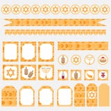 Grupo imprimível de elementos judaicos do partido do Hanukkah do feriado Moldes, etiquetas, ícones e envoltórios com anéis de esp ilustração royalty free Grupo imprimível de elementos judaicos do partido do Hanukkah do feriado Moldes, etiquetas, ícones e envoltórios com anéis de esp ilustração royalty free
