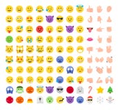 Grupo liso do ícone do emoticon do emoji do estilo ilustração royalty free Grupo liso do ícone do emoticon do emoji do estilo ilustração royalty free