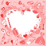 Grupo tirado mão de símbolos do dia de Valentim Desenhos engraçados da garatuja de corações, de presentes, de anéis, de balões e Fotos de Stock Royalty Free Grupo tirado mão de símbolos do dia de Valentim Desenhos engraçados da garatuja de corações, de presentes, de anéis, de balões e Fotos de Stock Royalty Free