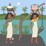 Grupp av forntida egyptiska kvinnor nära vattenkanalen royaltyfri illustrationer Grupp av forntida egyptiska kvinnor nära vattenkanalen royaltyfri illustrationer