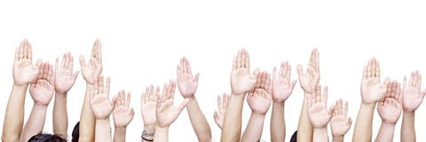 Gruppe von Personen mit den Händen oben stockbild Gruppe von Personen mit den Händen oben stockbild
