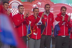 Gruppo croato di tennis sulla celebrazione domestica benvenuta immagine stock Gruppo croato di tennis sulla celebrazione domestica benvenuta immagine stock