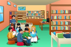 Gruppo di bambini della scuola che studiano nell'illustrazione delle biblioteche illustrazione vettoriale Gruppo di bambini della scuola che studiano nell'illustrazione delle biblioteche illustrazione vettoriale