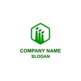 Grön logo för fabriksbyggnadssymbol stock illustrationer Grön logo för fabriksbyggnadssymbol stock illustrationer