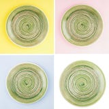 Grön rund keramisk platta med den spiral modellen arkivbild Grön rund keramisk platta med den spiral modellen arkivbild