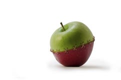 Grünes Rot genähtes Apple lizenzfreie stockbilder Grünes Rot genähtes Apple lizenzfreie stockbilder