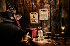 Guardia de seguridad del oeste americano de la oficina de la nómina de pago de la leyenda fotos de archivo Guardia de seguridad del oeste americano de la oficina de la nómina de pago de la leyenda fotos de archivo