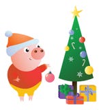 Guarro divertido lindo adorna el árbol de navidad libre illustration Guarro divertido lindo adorna el árbol de navidad libre illustration