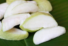 Guava on banana leaf stock image Guava on banana leaf stock image