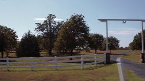 Guidando da un'azienda agricola in Oklahoma - bella campagna stock footage Guidando da un'azienda agricola in Oklahoma - bella campagna stock footage