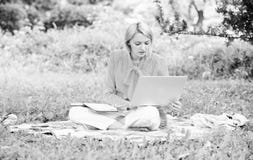 Guide starting freelance career. Business lady freelance work outdoors. Steps to start freelance business. Woman with royalty free stock images Guide starting freelance career. Business lady freelance work outdoors. Steps to start freelance business. Woman with royalty free stock images