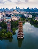 Guilin Park Twin Pagodas in Guangxi province of China stock photo Guilin Park Twin Pagodas in Guangxi province of China stock photo