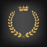Guirlande d'or de laurier de vecteur avec la couronne sur le fond noir illustration stock Guirlande d'or de laurier de vecteur avec la couronne sur le fond noir illustration stock