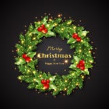 Guirnalda de la Navidad con el acebo, luces que brillan intensamente libre illustration Guirnalda de la Navidad con el acebo, luces que brillan intensamente libre illustration