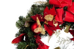 Guirnalda de la Navidad con rojo y oro en blanco fotos de archivo Guirnalda de la Navidad con rojo y oro en blanco fotos de archivo