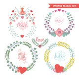 Guirnalda floral del vintage lindo fijada con los corazones libre illustration Guirnalda floral del vintage lindo fijada con los corazones libre illustration