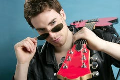 Guitar rock star man sunglasses leather jacket Royalty Free Stock Photo Guitar rock star man sunglasses leather jacket Royalty Free Stock Photo