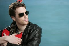 Guitar rock star man sunglasses leather jacket Stock Photography Guitar rock star man sunglasses leather jacket Stock Photography