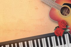 Guitare et clavier de piano folkloriques acoustiques espagnols avec beau t Photos libres de droits Guitare et clavier de piano folkloriques acoustiques espagnols avec beau t Photos libres de droits