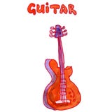 Guitarra da aquarela das crianças do desenho, desenhos animados alaranjados ilustração do vetor Guitarra da aquarela das crianças do desenho, desenhos animados alaranjados ilustração do vetor