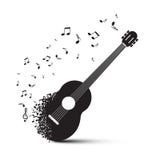 Guitarra negra con las notas aisladas en blanco ilustración del vector Guitarra negra con las notas aisladas en blanco ilustración del vector