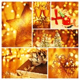 Guld- collage av julpynt royaltyfria foton Guld- collage av julpynt royaltyfria foton