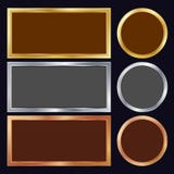 Guld silver, brons, kopparmetall inramar vektorn Rektangulärt runda Realistisk metallisk plattaillustration vektor illustrationer Guld silver, brons, kopparmetall inramar vektorn Rektangulärt runda Realistisk metallisk plattaillustration vektor illustrationer