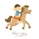 Gullig liten flicka som rider en häst vektor illustrationer Gullig liten flicka som rider en häst vektor illustrationer