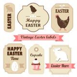 Gullig retro easter uppsättning av etiketter med ägg, höna, kaninen, band och andra beståndsdelar, illustration vektor illustrationer Gullig retro easter uppsättning av etiketter med ägg, höna, kaninen, band och andra beståndsdelar, illustration vektor illustrationer