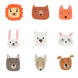 9 gulliga djura huvud: lejon björn, räv, hare, polar vit björn, tvättbjörn, varg, groptjur, hund royaltyfri illustrationer 9 gulliga djura huvud: lejon björn, räv, hare, polar vit björn, tvättbjörn, varg, groptjur, hund royaltyfri illustrationer