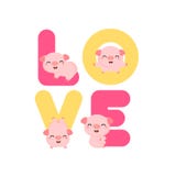 Gulliga svin med FÖRÄLSKELSEbokstäver Valentine Greeting kort stock illustrationer Gulliga svin med FÖRÄLSKELSEbokstäver Valentine Greeting kort stock illustrationer