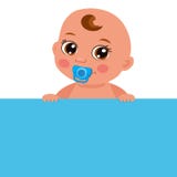 Gulligt behandla som ett barn pojken med den tomma banervektorillustrationen Tecknade filmen behandla som ett barn bild royaltyfri illustrationer Gulligt behandla som ett barn pojken med den tomma banervektorillustrationen Tecknade filmen behandla som ett barn bild royaltyfri illustrationer