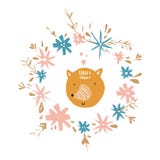 Gulligt behandla som ett barn rävkonst, blom- rammall stock illustrationer Gulligt behandla som ett barn rävkonst, blom- rammall stock illustrationer