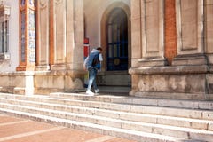 The guy comes to the train station Royalty Free Stock Photo The guy comes to the train station Royalty Free Stock Photo