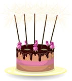 Gâteau avec des roses et des cierges magiques illustration libre de droits Gâteau avec des roses et des cierges magiques illustration libre de droits