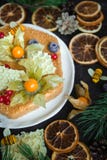 Gâteau de miel fait à la maison, vue supérieure sur le fond foncé image libre de droits Gâteau de miel fait à la maison, vue supérieure sur le fond foncé image libre de droits