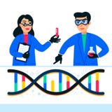Génome ordonnançant le concept Scientifiques travaillant dans le laboratoire de nanotechnologie ou de biochimie Hélice de molécul illustration de vecteur Génome ordonnançant le concept Scientifiques travaillant dans le laboratoire de nanotechnologie ou de biochimie Hélice de molécul illustration de vecteur