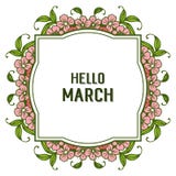 H?lsningar f?r vektorillustrationdesign marscherar med filialer blommar ramen stock illustrationer H?lsningar f?r vektorillustrationdesign marscherar med filialer blommar ramen stock illustrationer