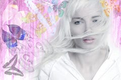 Haar-Basisrecheneinheitsrosa des blonden Mädchenwinds langes stockfotografie Haar-Basisrecheneinheitsrosa des blonden Mädchenwinds langes stockfotografie