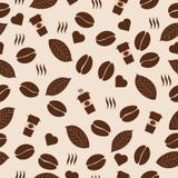 Habas de las formas del modelo inconsútil del tema del café diversos, hojas, taza de café, forma del corazón y vapor ilustración del vector Habas de las formas del modelo inconsútil del tema del café diversos, hojas, taza de café, forma del corazón y vapor ilustración del vector