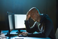 Hacker having problem with computer cyber attack Royalty Free Stock Photo Hacker having problem with computer cyber attack Royalty Free Stock Photo