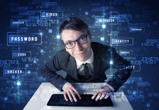 Hacker programing in technology enviroment with cyber icons royalty free stock photography Hacker programing in technology enviroment with cyber icons royalty free stock photography