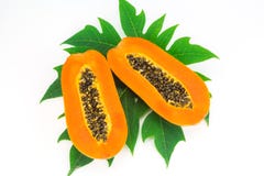 Free Haft Cut Papaya Fruit And Papaya Leaf Stock Images - 51520954